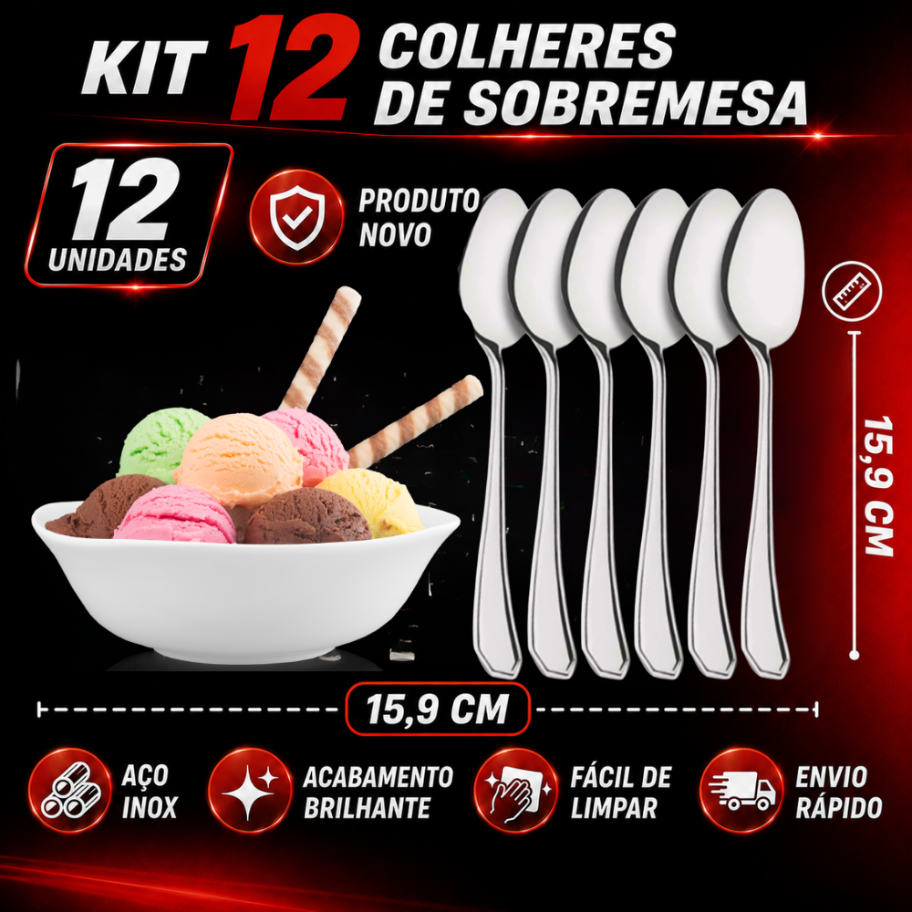 Unidades 12 e 6 Colher De Sobremesa Aço Inoxidável da Linha HM 15,9cm Perfeito para sua Cozinha