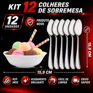 Unidades 12 e 6 Colher De Sobremesa Aço Inoxidável da Linha HM 15,9cm Perfeito para sua Cozinha