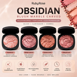 Blush Obsidian Ruby Rose Marble Carved Multifuncional Cintilante Alta Pigmentação