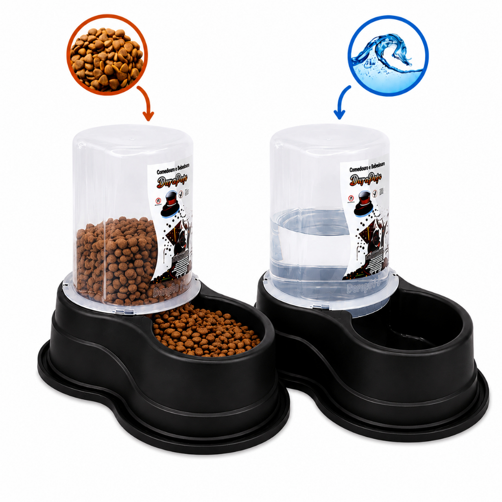 Kit Comedouro Bebedouro Automático Dupla Função 1,5L Água 1,5Kg Dispenser Ração Pet Cães e Gatos Antiformiga