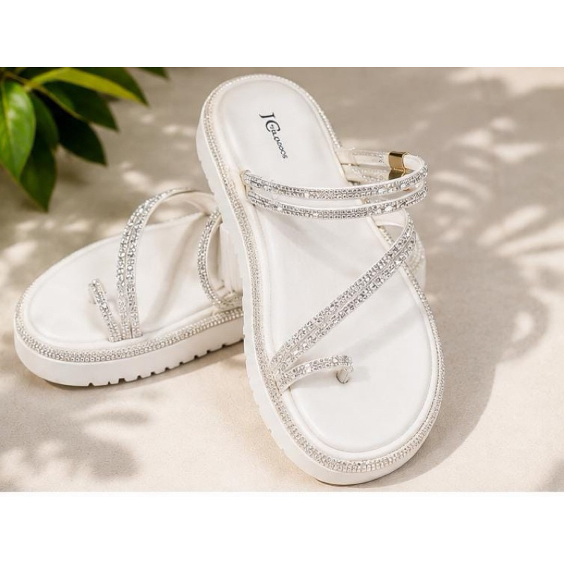 Sandália Feminina Flatform com Strass Brilhante Rasteira Plataforma Confortável