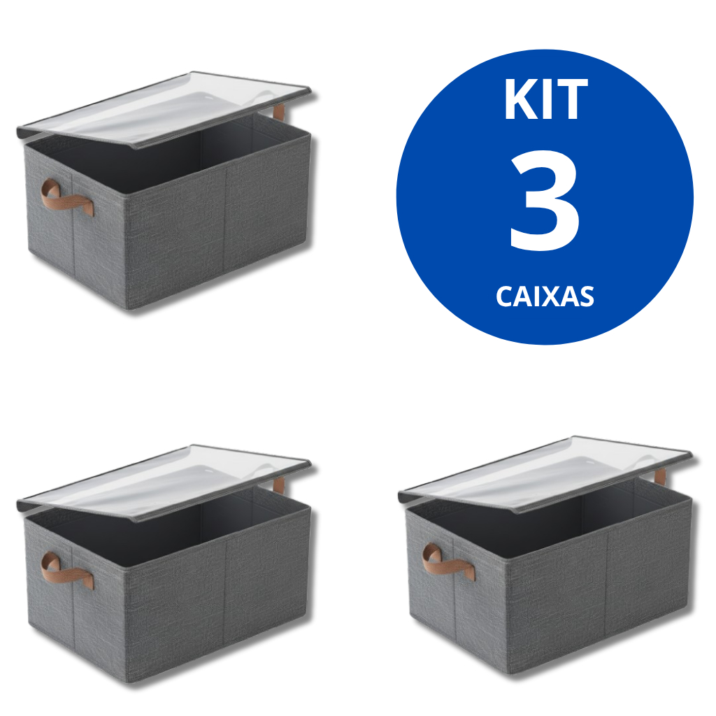 KIT 3 Caixas Organizadora Grande Com Tampa Transparente E Sem Tampa Dobrável Resistente Sapateira