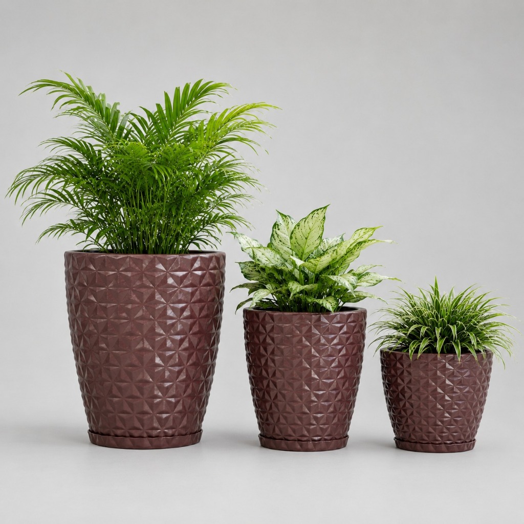 3 Vasos para Plantas Diamante Estilo 3D Elegante e Moderno com Prato Casa Sala Jardim