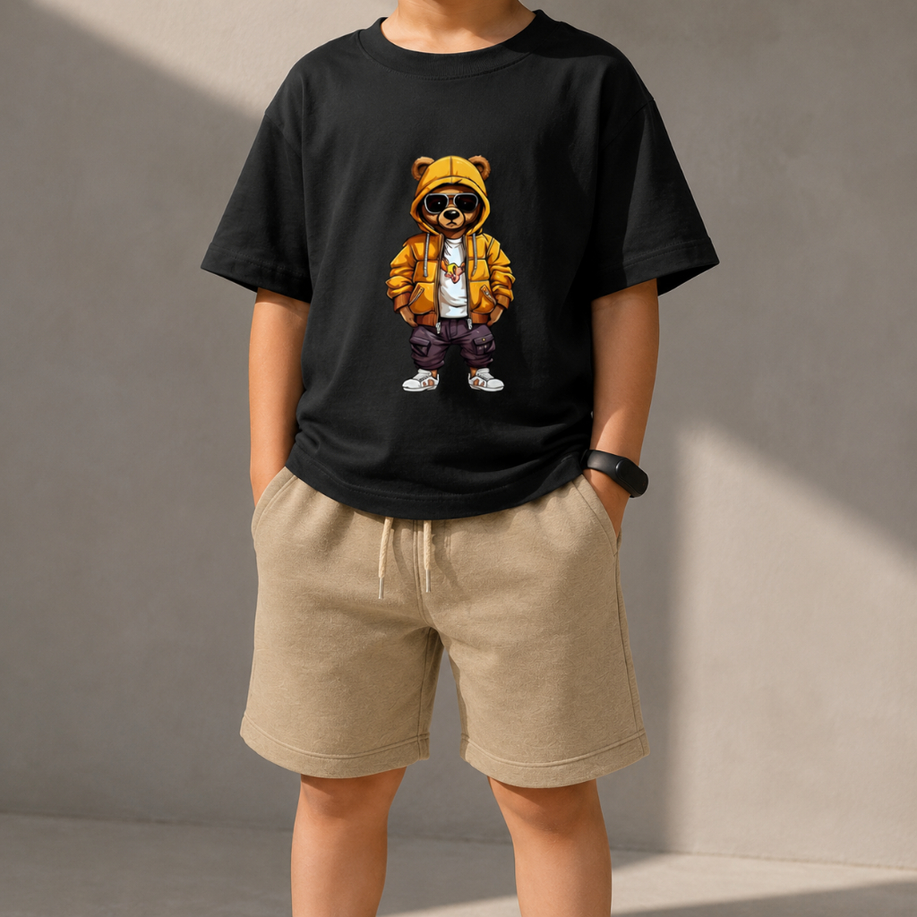 Kit Camiseta Infantil Algodão e Short Moletinho + Brinde Relógio Digital