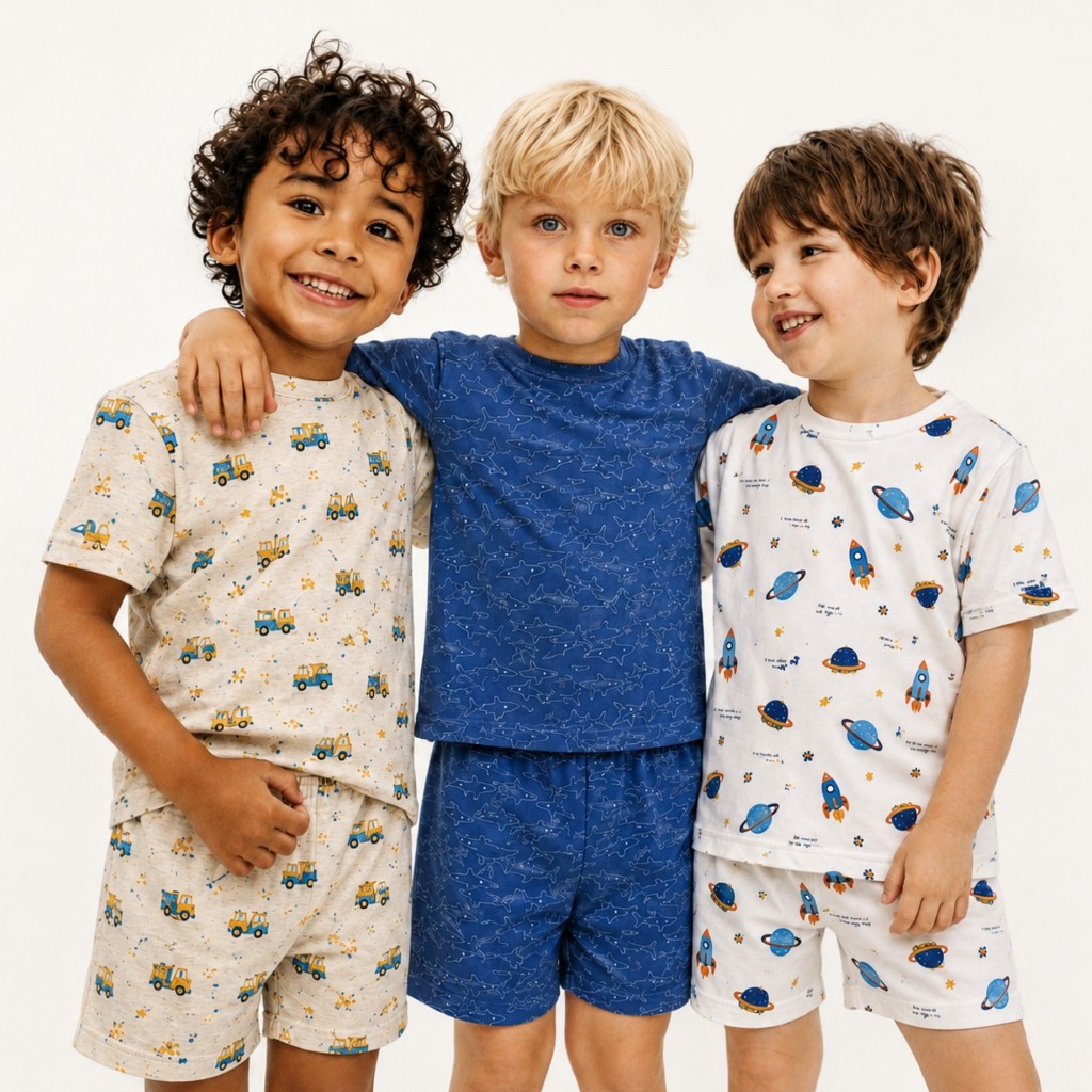 Kit 3 ou 5 Pijamas Infantil Menino Camisa + Shorts Estampas Sortidas 2 ao 16 Anos Roupa Infantil