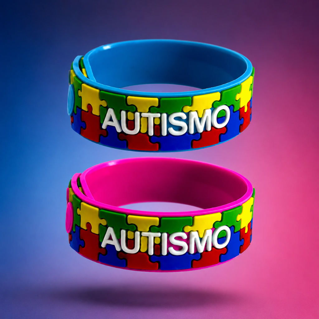 2 Pulseiras Ajustáveis Autismo Infantil Azul e Rosa- Quebra Cabeça