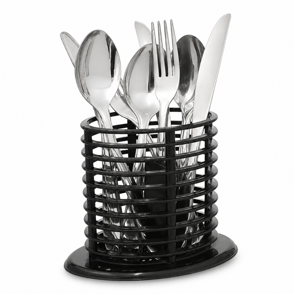 Porta Talheres Organizador de Cozinha Preto Suporte para Garfos Facas Colheres e Utensílios