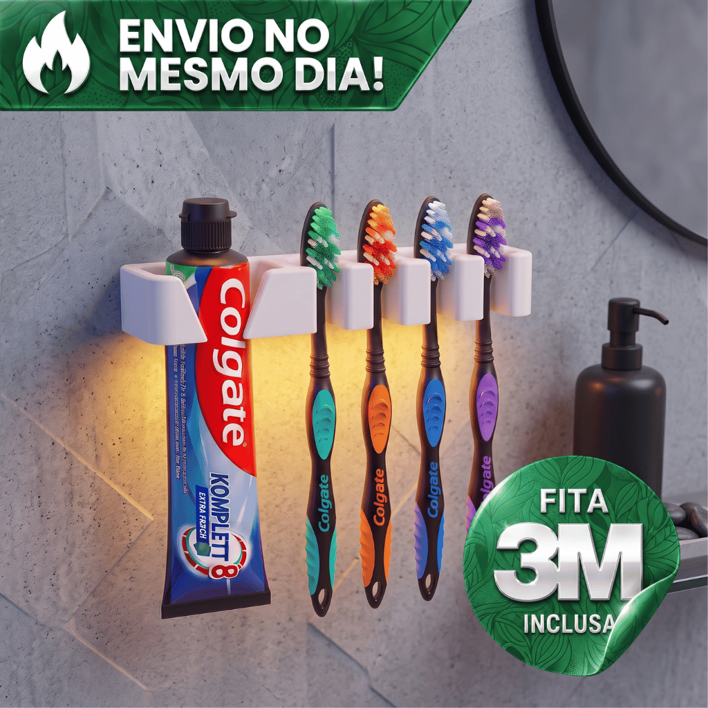 Porta Escova de Dente e Creme Dental 5 em 1 Organizador de Banheiro Adesivo 3M Sem Furar Parede