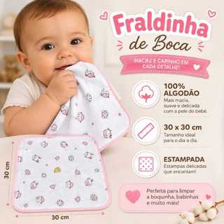 Kit 10 Unidades Pano de Boca Bebê Fralda de Boca Babete 100% algodão 30cm X 30cm
