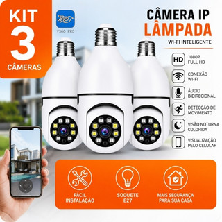 Kit Câmera Lâmpada V360 PRO WiFi 360° Visão Noturna Monitoramento 24h Detecção Movimento 8177