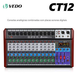 VEDO CT12 Mesa de Som Profissional 12 Canais 24 Efeitos DSP Digitais EQ de 3 Bandas para Live