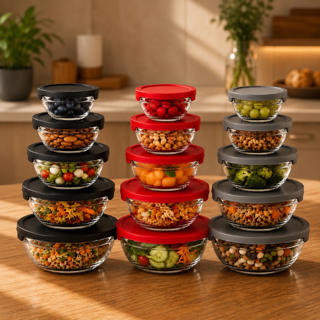Imagem Conjunto Tigela Vidro Bowl Marmita Tampa 5 Peças Herméticos Cozinha Refeições