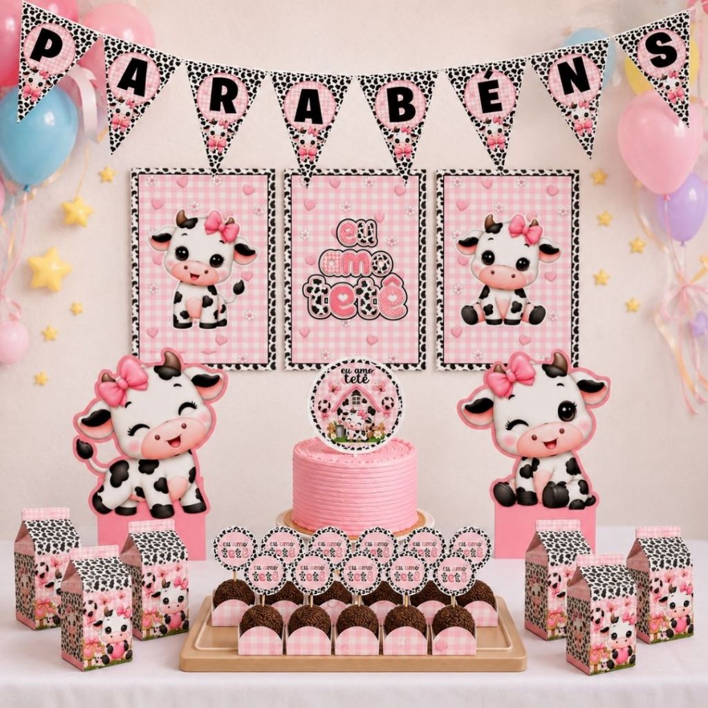 Kit festa Vaquinha - Vaca leite Menina Personalizada no Tema /Lembrancinha de Festa /Aniversário / Só um bolinho