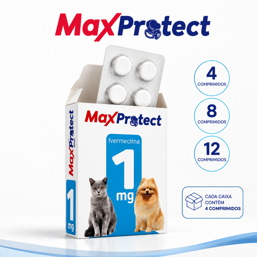 Max Protect Anti Vermes, Carrapatos E Pulga 4, 8 ou 12 Comp | Cães e Gatos Entre 1 e 7,5Kg