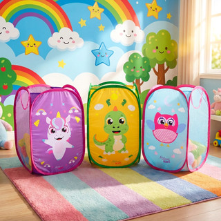 Cesto Roupa Organizador Brinquedos Infantil Dobrável Unicornio Coruja Dino