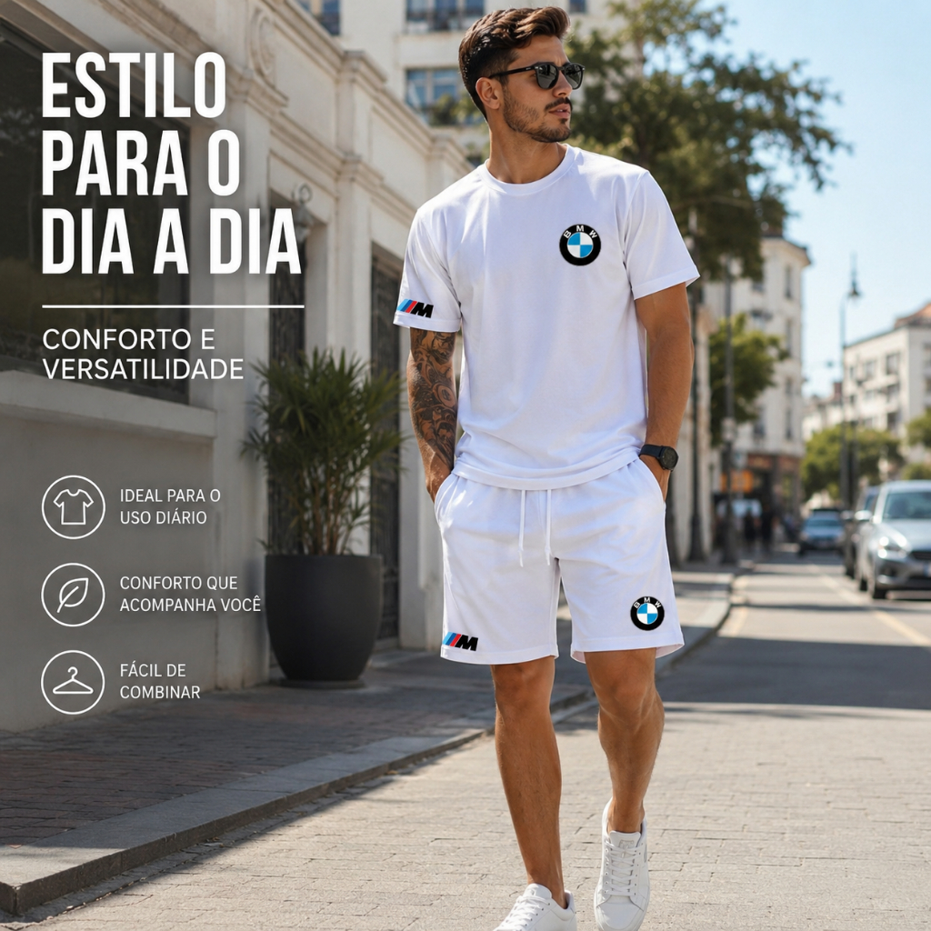 Conjunto KIT Bmw Camiseta algodão E Bermuda Tectel Estampados Camisa Masculina Camiseta Short BMW 3 M