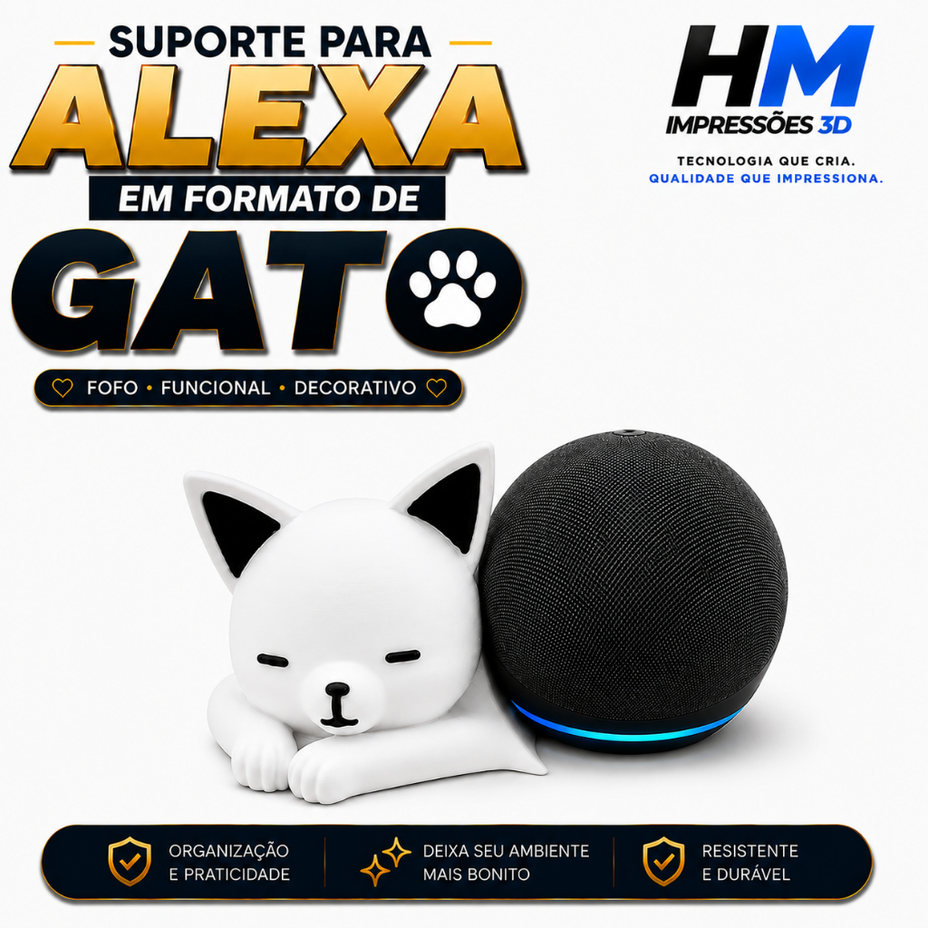 Suporte Alexa Gatinho Fofo Echo Dot 4ª e 5ª Geração e Echo Pop Para Amantes de Gatos Organizador Decorativo para Casa 3D