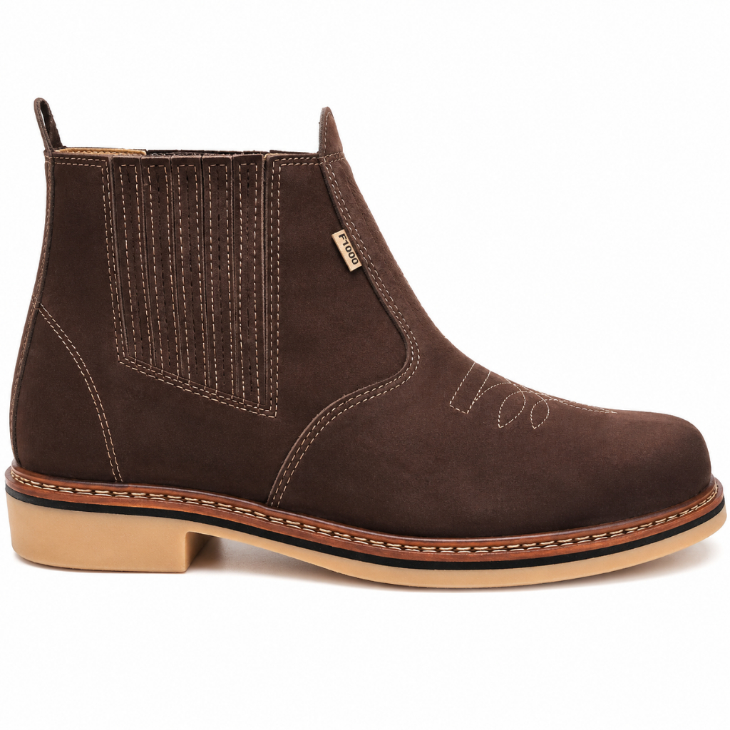Botina Masculina Couro Legítimo F1000 Nobuck Bota Country Trabalho Rústica Resistente Solado Costurado