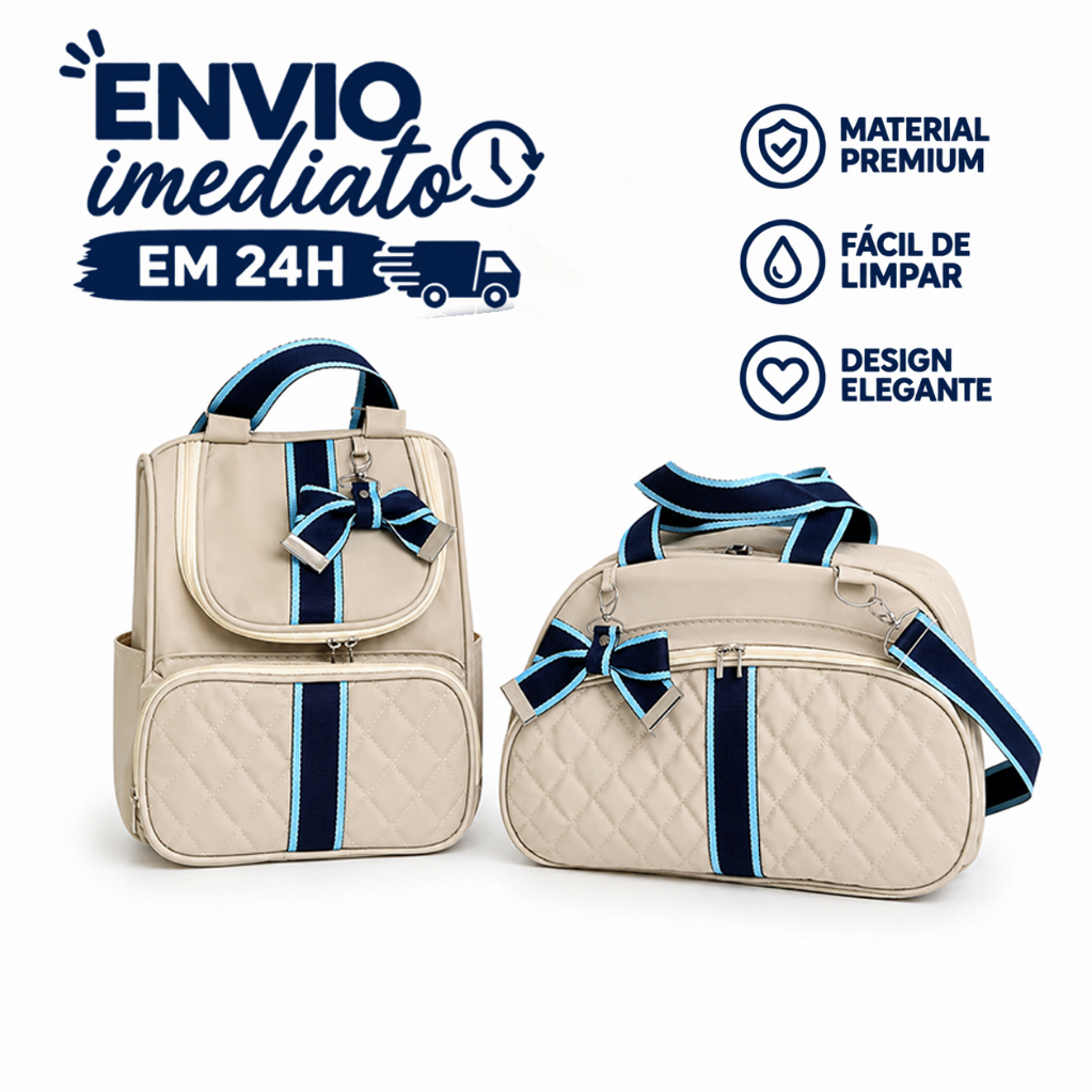 Bolsa Maternidade Kit 2 Peças Grande Impermeável Térmica Corano Luxo Menino ou Menina