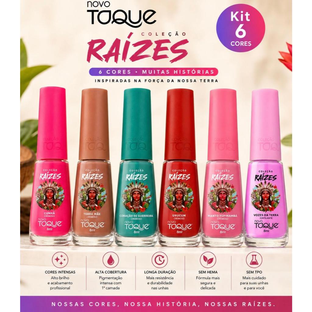 Esmaltes Novo Toque Kit 6 Cores Coleção Raízes - Lançamento