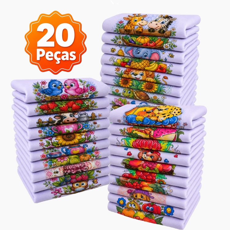 Pano De Prato Kit 20 Gigante 45x85cm Atacado Algodão Estampado