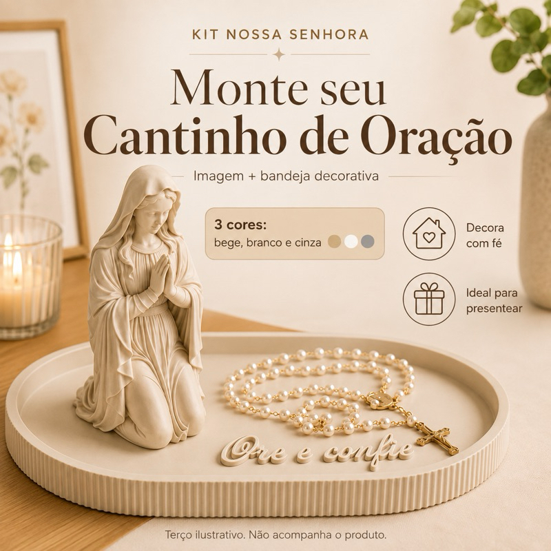 Nossa Senhora Imagem Religiosa Decoração Decorativa Escultura Presente Minimalista Católica com Bandeja Altar Oração