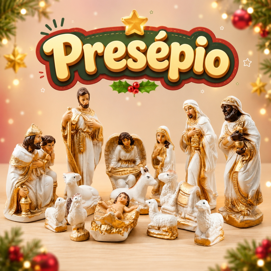 Presépio de Natal 16 Peças de Gesso Enfeite Natalino