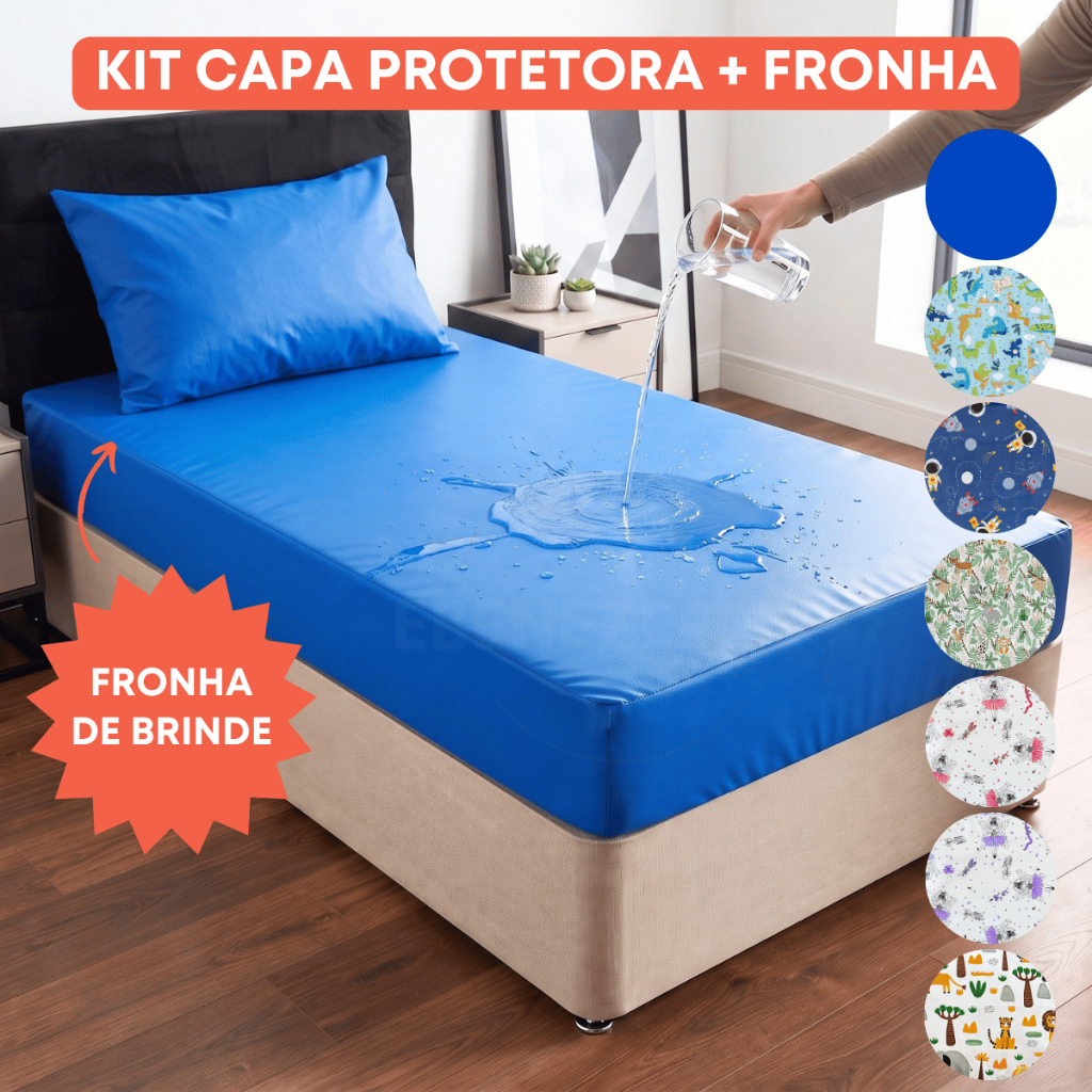 Kit Capa Impermeável Antialérgica Protetor de Colchão Berço Mini Cama Solteiro e Fronha Travesseiro