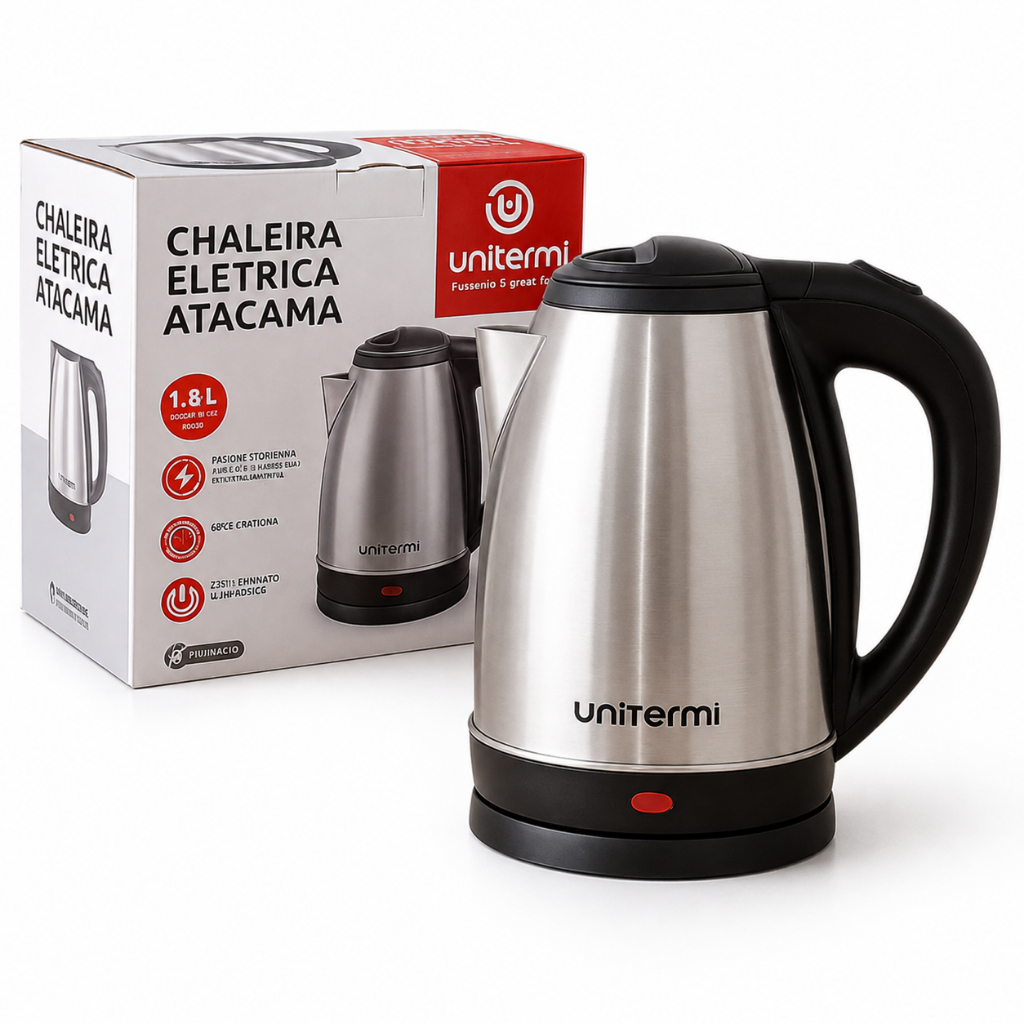 Chaleira Elétrica Inox Atacama Unitermi 1,8L 127V/220V Ferve Rápido Desligamento Automático Cafés Chás e Chimarrão