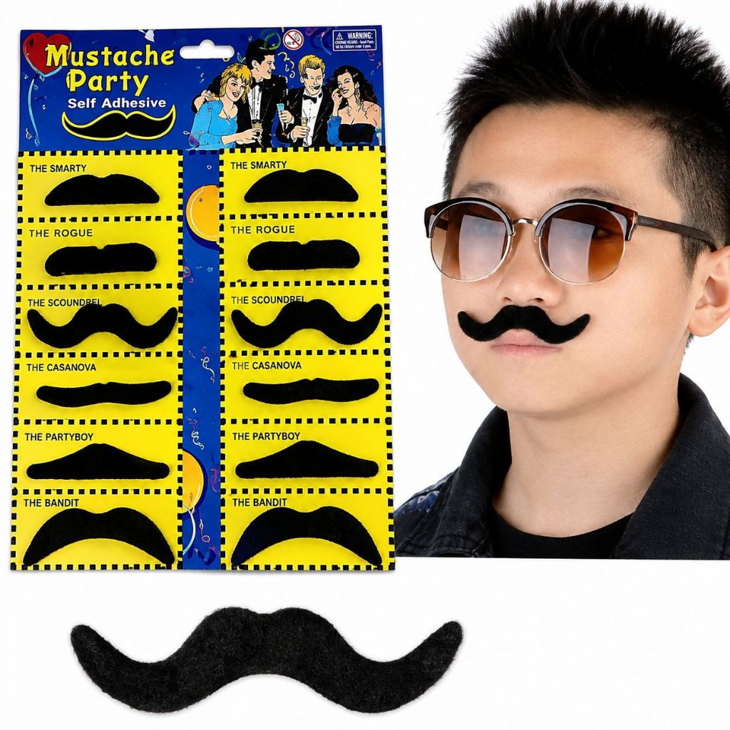 Cartela Bigode Falso Mustache Adesivo Com 12 Unidades