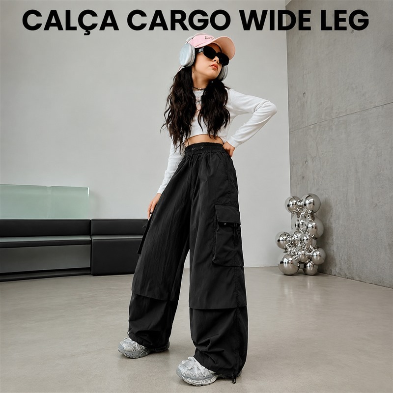 Calça Cargo Feminina Juvenil Oversized Estilo Streetwear – Tamanhos 10 a 16