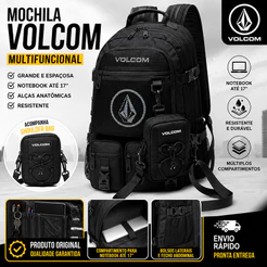 Mochila Volcom Grande para Notebook 17” Viagem Faculdade Multifuncional Original