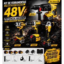 Kit 4em1 Ferramentas Martelete Esmerilhadeira Lixadeira Parafusadeira Chave Impacto 4 X Bateria 48v
