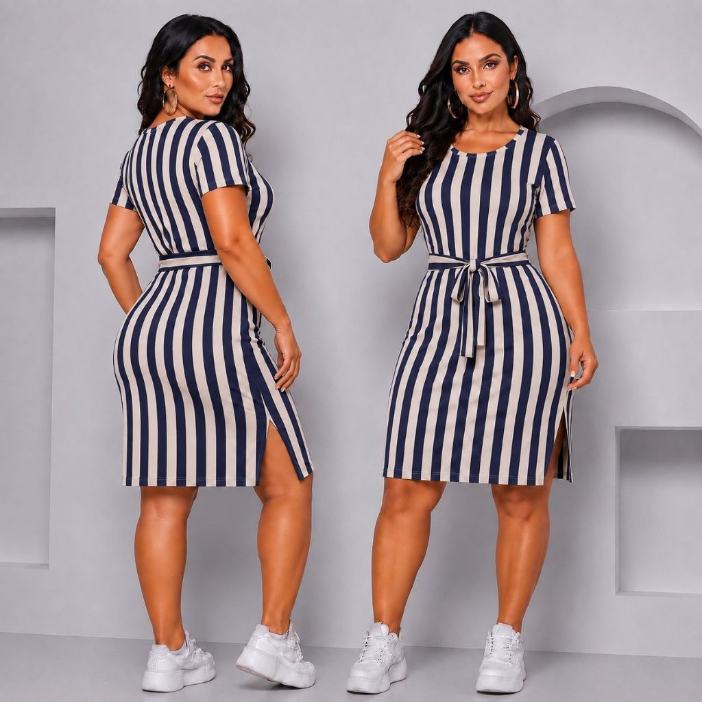Vestido envio Rapido Midi com Laço e fenda lateral básico