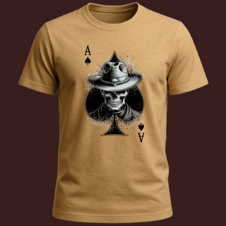 Camiseta Masculina Caveira Cowboy Ás De Espadas Country Sertanejo Poker Skull T-Shirt Algodão