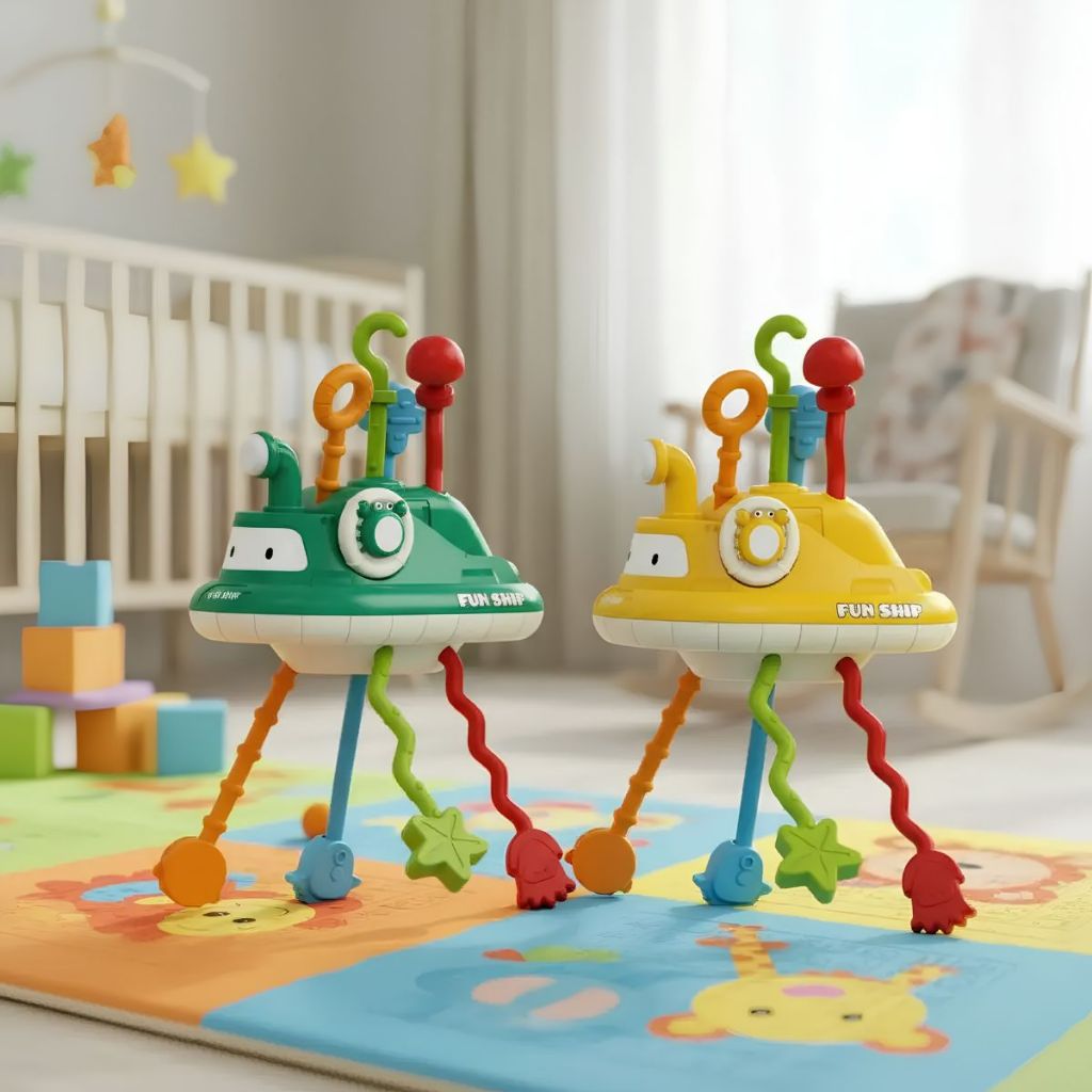 Brinquedo Sensorial Chocalho Interativo Bebês Montessori Mordedor Chocalho Puxa Anti stress Infantil
