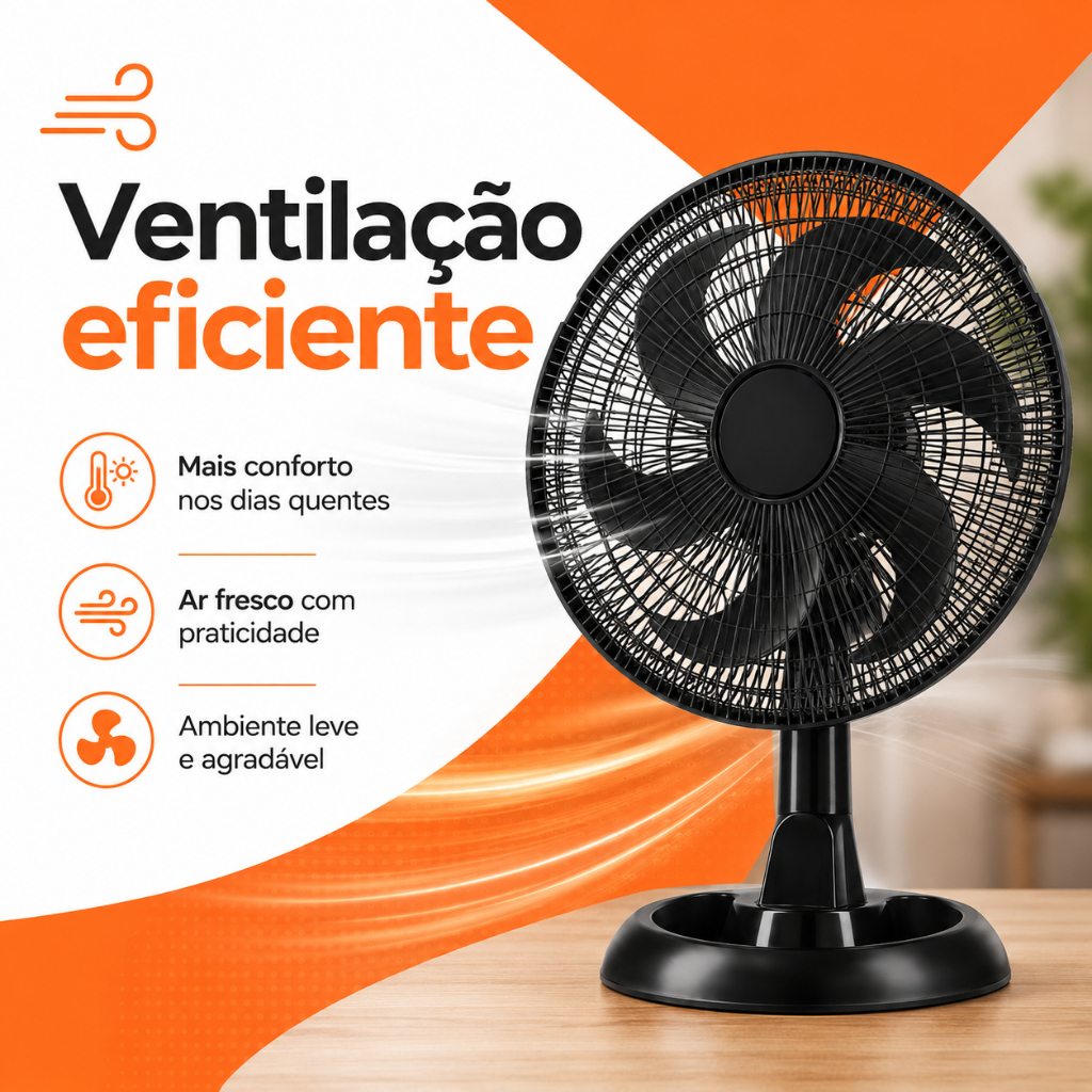 Ventilador De Mesa 40cm 6 Pás Potente Silencioso 3 Velocidades Bivolt 110V 220V Para Casa Quarto Escritório