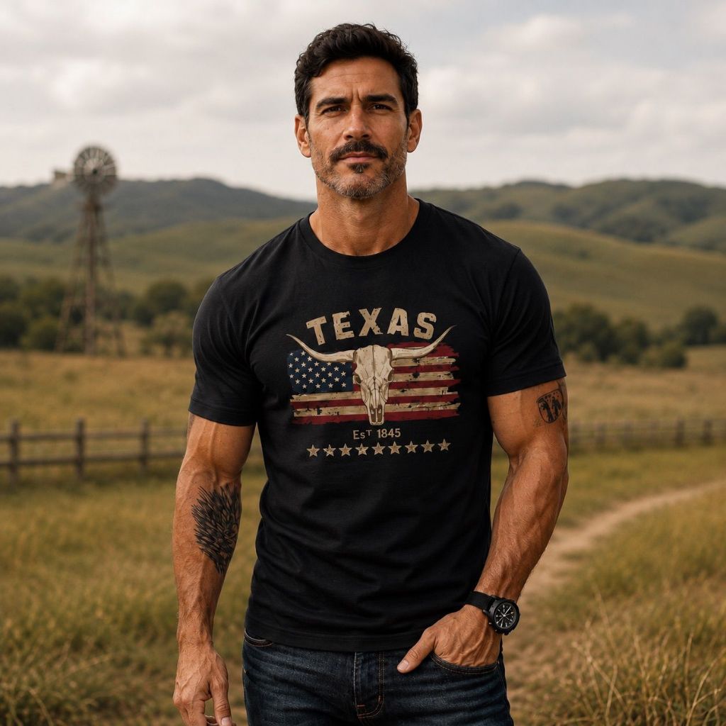 Camiseta Masculina Texas Country 100% Algodão Premium Camiseta Básica Estampada