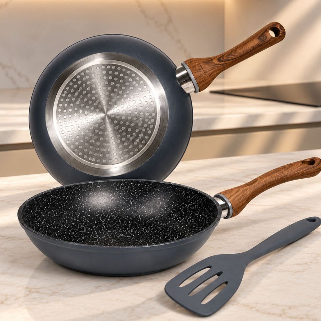 Frigideira Ceramica Antiaderente 24cm Inducao Cooktop Fogão a Gas Nao Gruda Sem oleo Cor Azul Com espatula