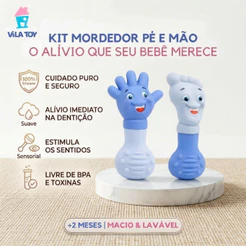 Kit Mordedor para Bebê de Silicone Macio | Mão e Pé Azul | Vila Toy | Unitário ou Kit Completo