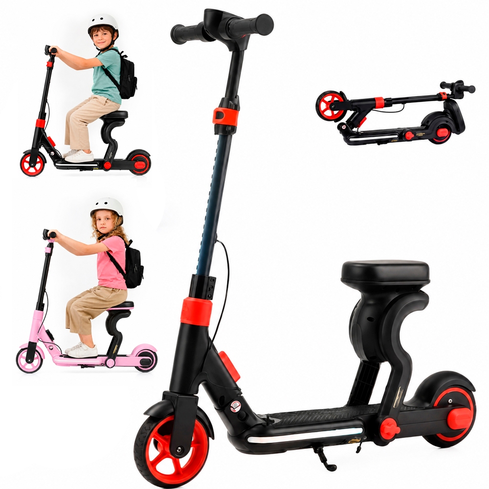 Patinete Elétrico Infantil 130W Com Assento E Luzes De Led Dobrável E Leve Suporta até 70kg
