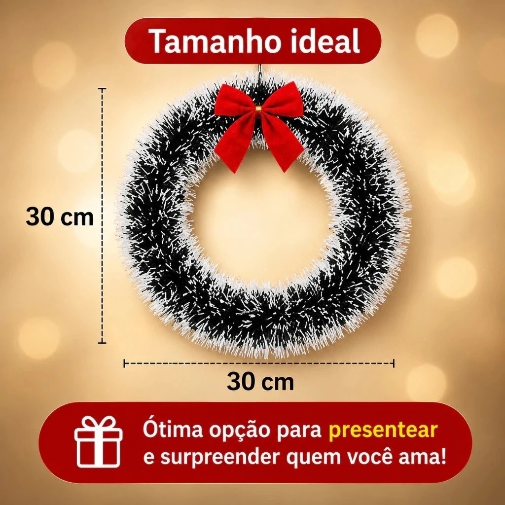 Guirlanda Festão Nevada Verde Ou Verde 30Cm Para Porta Com Laço Vermelho Enfeite De Natal Decoração Natalina