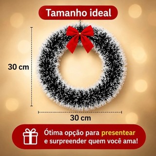 Guirlanda Festão Nevada Verde Ou Verde 30Cm Para Porta Com Laço Vermelho Enfeite De Natal Decoração Natalina