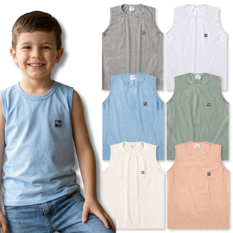 Kit 04 Regatas Lisas Básicas Coleção Infantil Masculina Menino Cores Sortidas Do 3 Ao 16 Anos