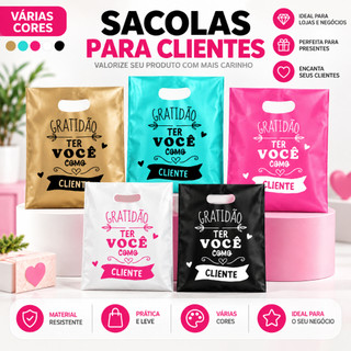 50 Sacola Boca de Palhaço com Frase Gratidão ter Você como Cliente Sacolinha alça vazada para lojas
