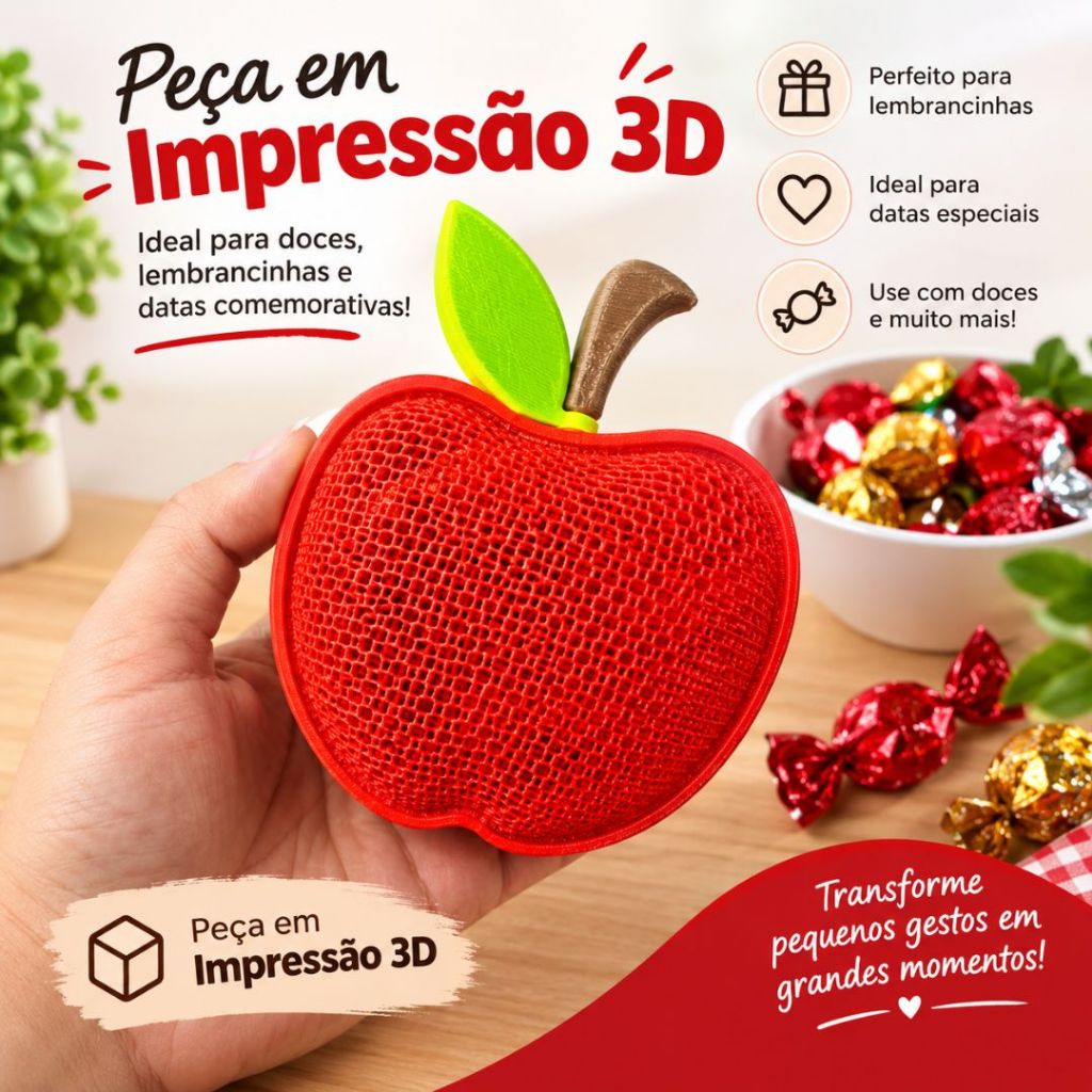 Maçã Porta Doces kit 5 ou 10 unidades Lembrancinha Impressão 3D Para Festas Datas Comemorativas