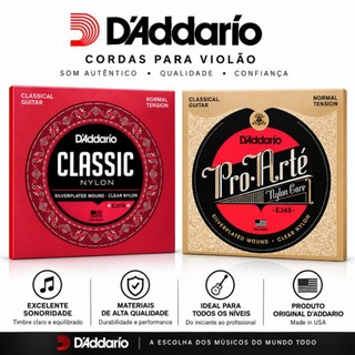 Jogo de cordas nylon encordoamento nilon  para violão EJ27N e EJ45 D'Addario tensão Normal e Clássica