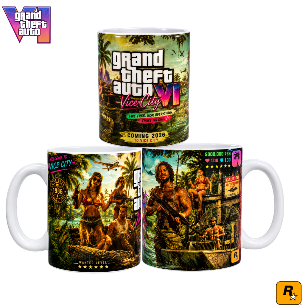 Caneca GTA VI 325ml Caneca Personalizada GTA - Decoração Gamer GTA VI - Cenário Gamer Personalizado