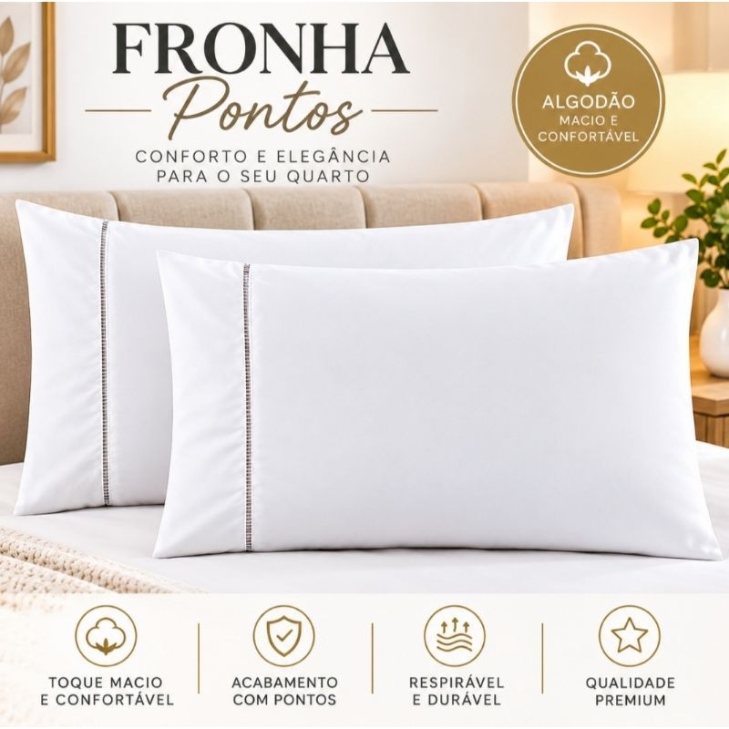 Kit 2 Fronhas Micropercal Ponto Palito Premium Macia Toque de Algodão Para Travesseiro Cama Casal Sofisticada