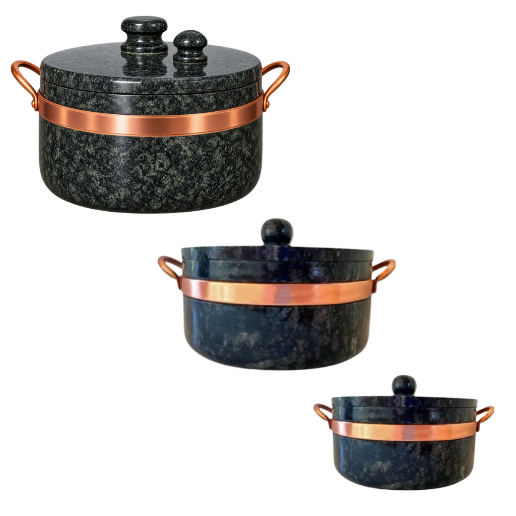 Jogo 3 Panelas de Pedra com Panela de Pressão 3 Litros Kit 3 Panelas de Pedra Saudável Antiaderente